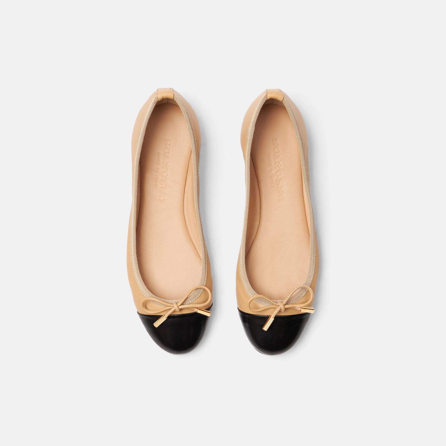 Scarosso Contrasting-toecap Leather Ballerina Shoes In Beige