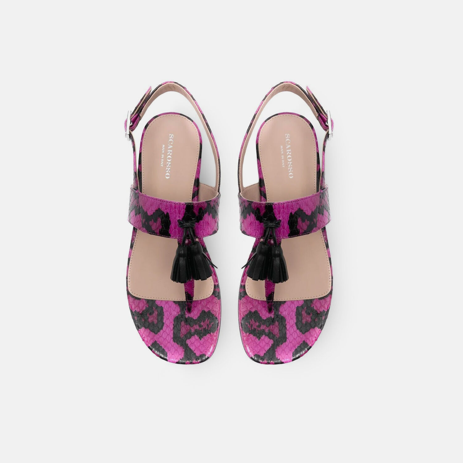 Scarosso Emma Snakeskin-effect Sandals In Fuchsia - Elaphe