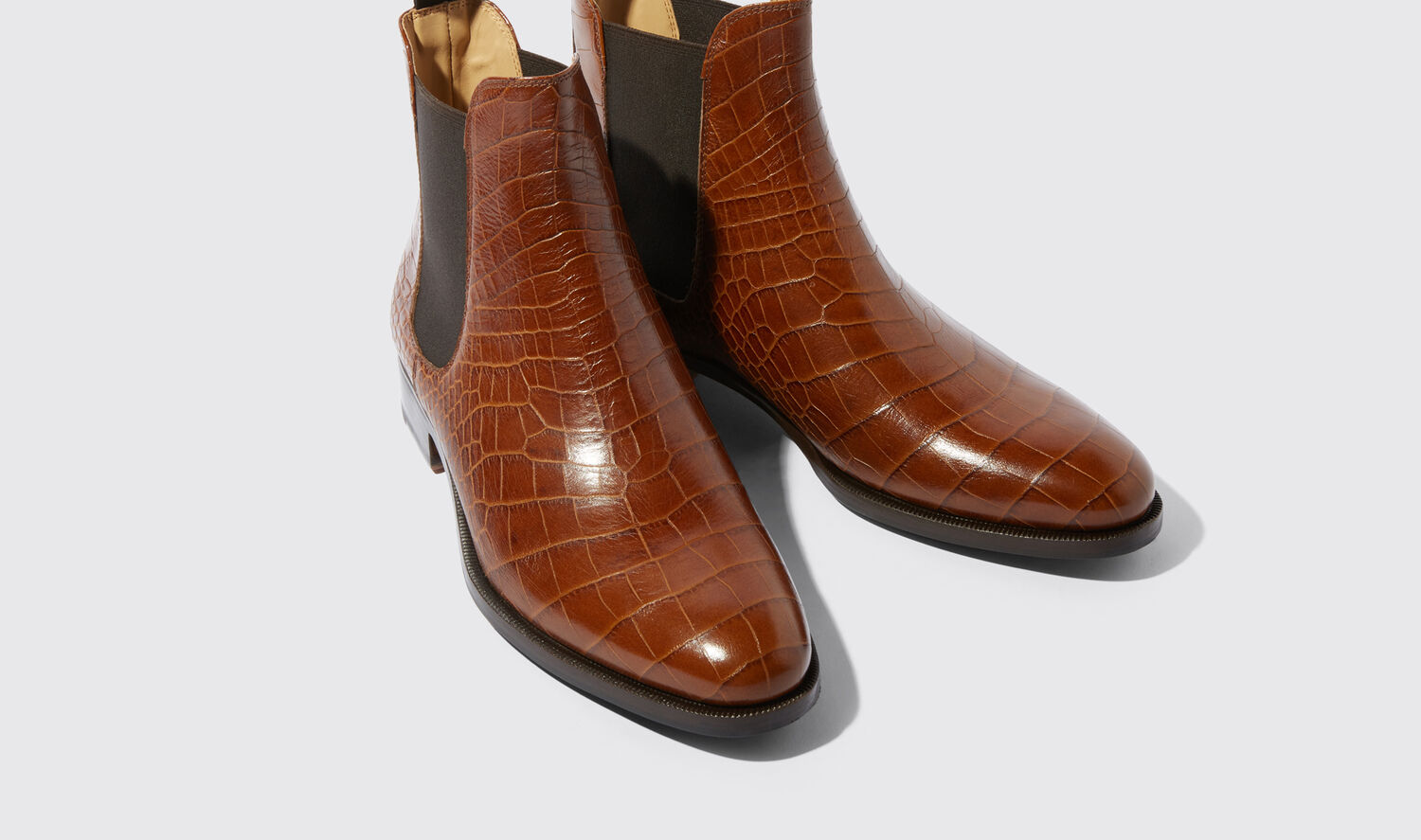 Shop Scarosso Giancarlo Marrone Cocco - Man Boots Brown In Brown - Croco-printed Calf