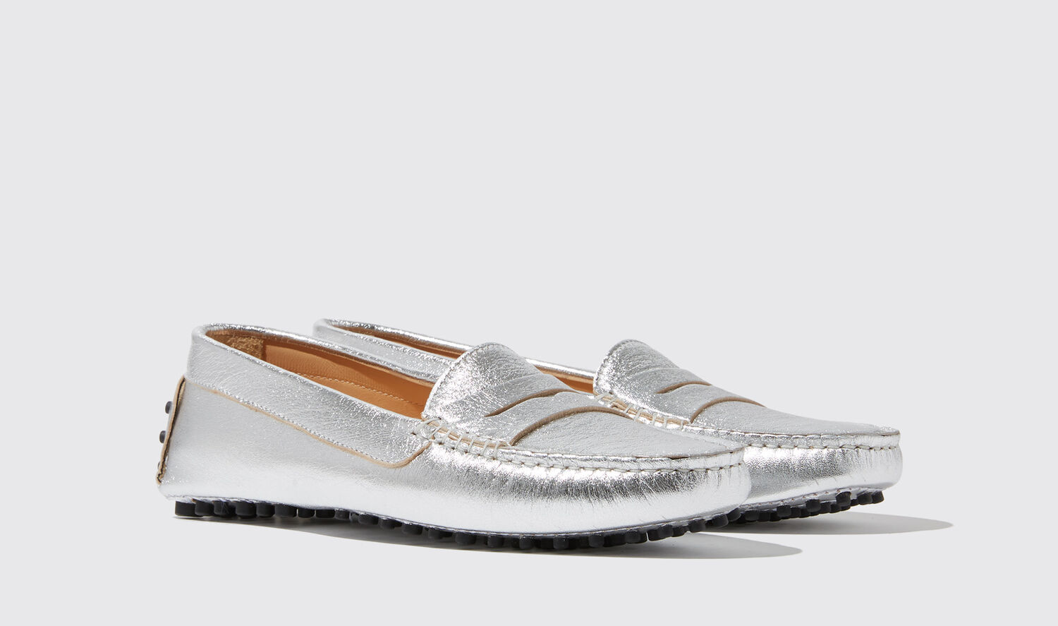 Shop Scarosso Ashley Silver - Woman Driving Shoes Silver In Silver - Calf Leather