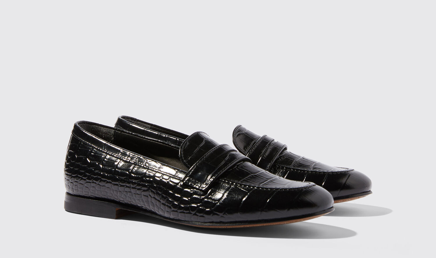 Shop Scarosso Valeria Nera Cocco - Woman Loafers & Flats Black In Black - Croco-printed Calf