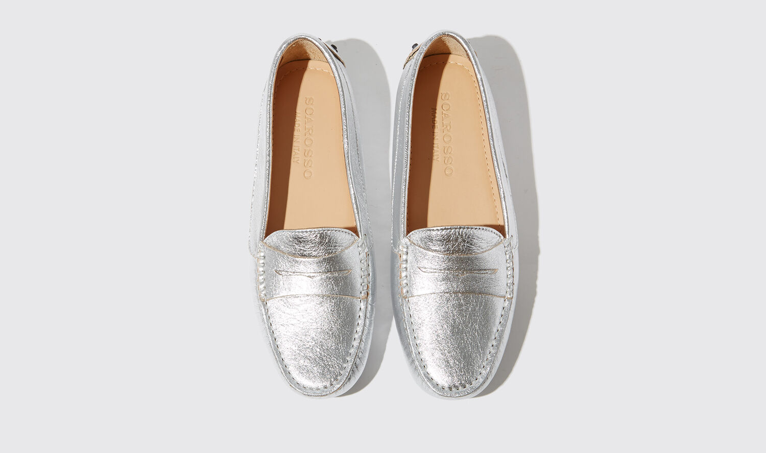 Shop Scarosso Ashley Silver - Woman Driving Shoes Silver In Silver - Calf Leather