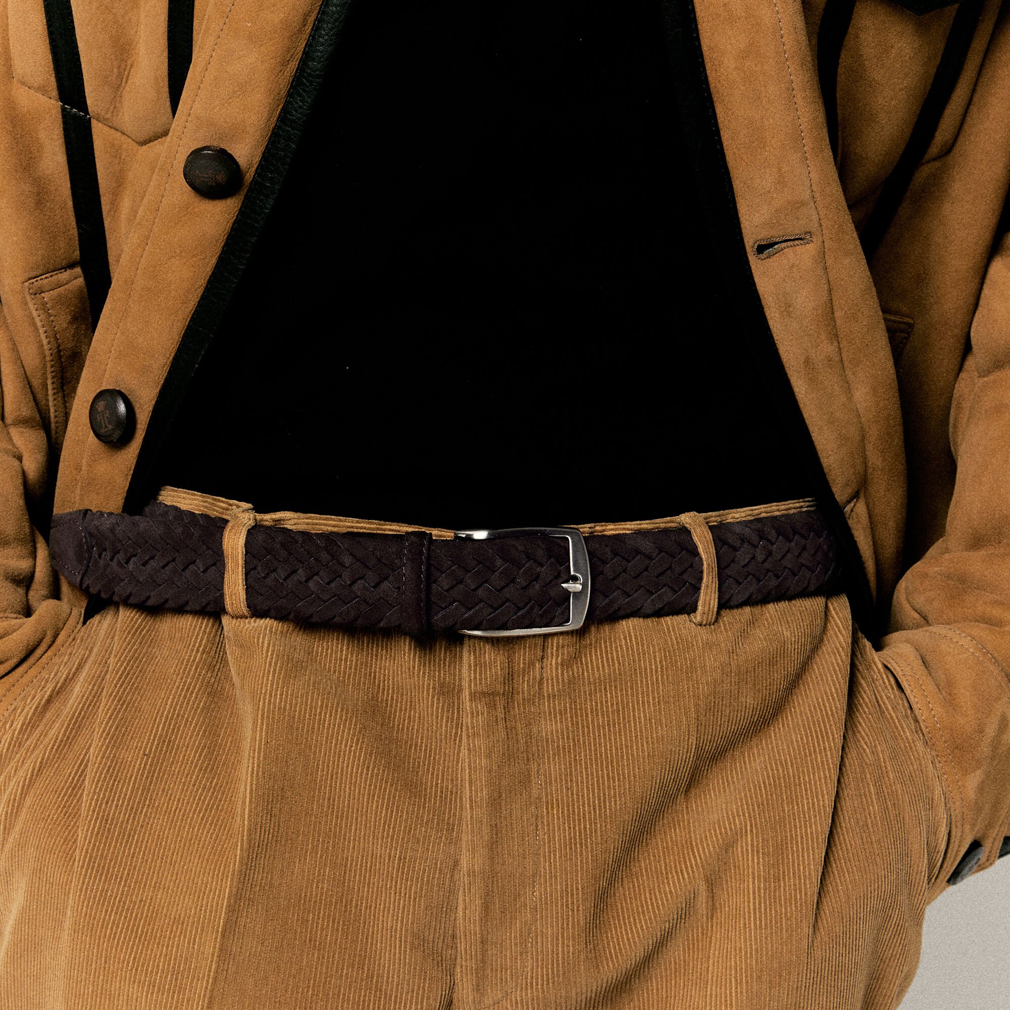 Scarosso Brown Woven Suede Belt Brown suede BRAIDEDBELT