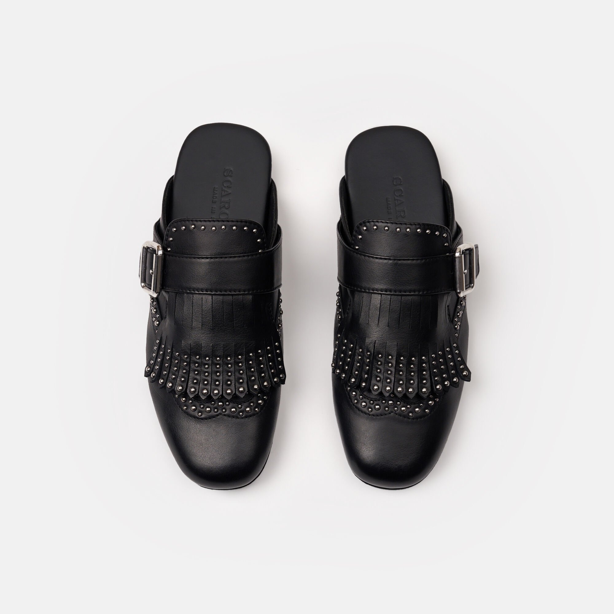 Scarosso Gaia Black Studded Black - Calf GAIAMULE
