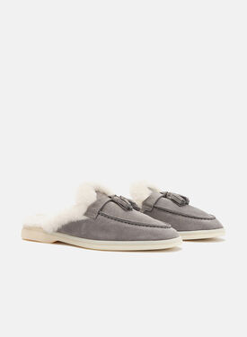 Lucrezia Fur Grau Veloursleder Scarosso: Grau - Veloursleder Pelz LUCREZIAMULE