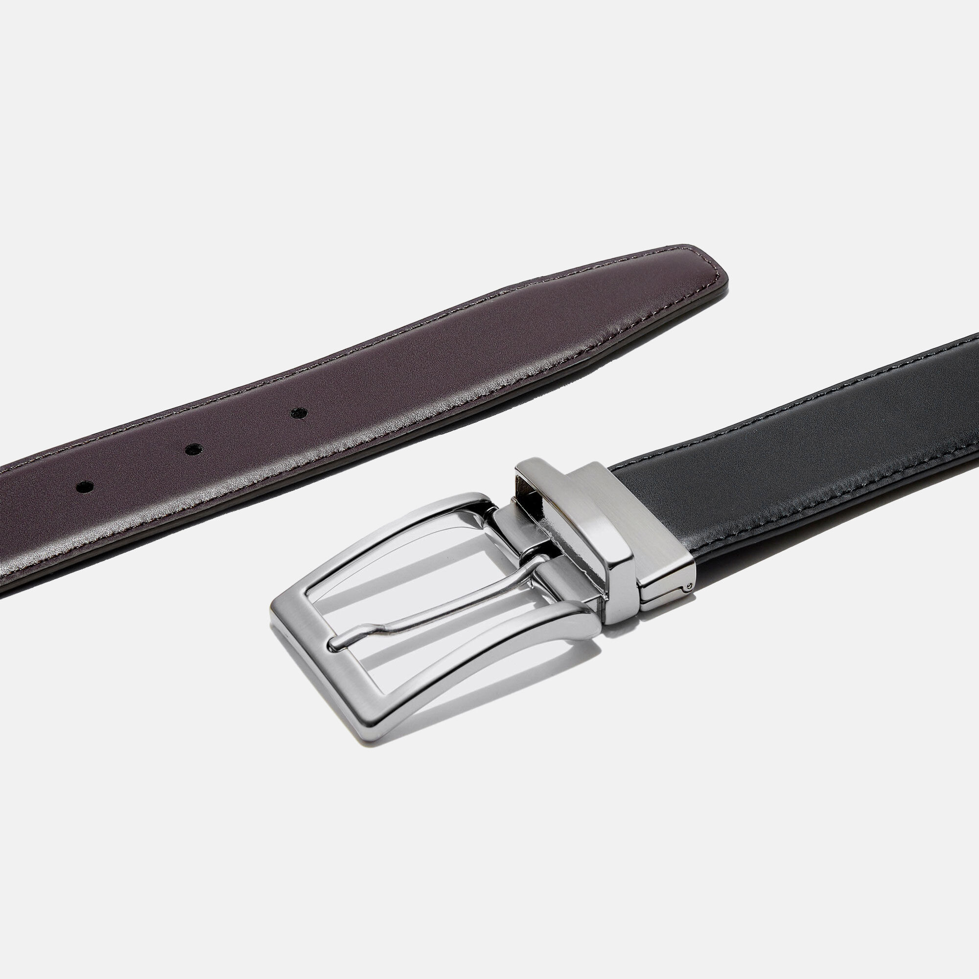 Scarosso Ceinture Réversible Lisse Noir/Marron Veau Noir REVBELT