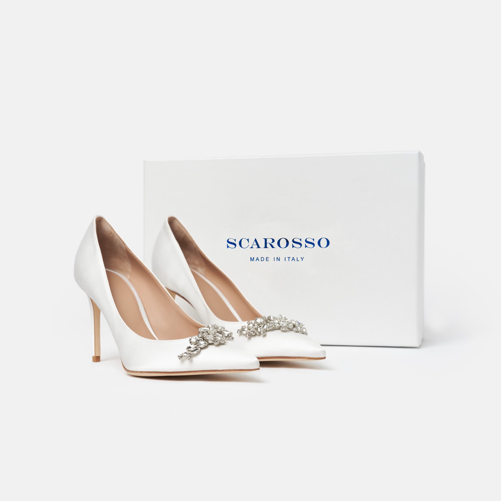 Scarosso Greta Satin Strass Blanc - Soie GRETAPUMP