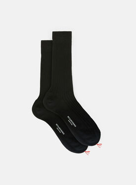 Scarosso Black Wool Calf Socks Navy - Cotton CALFCOTTSOCK
