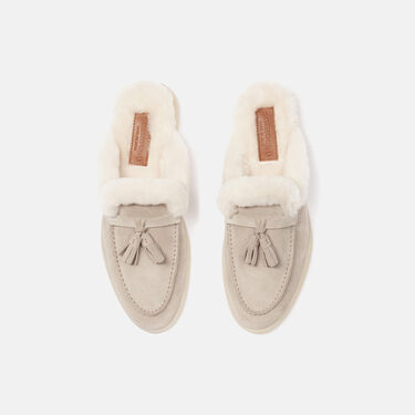 Scarosso Lucrezia Fur Sand Veloursleder Sand - Veloursleder Pelz LUCREZIAMULE