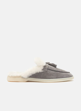 Scarosso Lucrezia Fur Grau Veloursleder Grau - Veloursleder Pelz LUCREZIAMULE