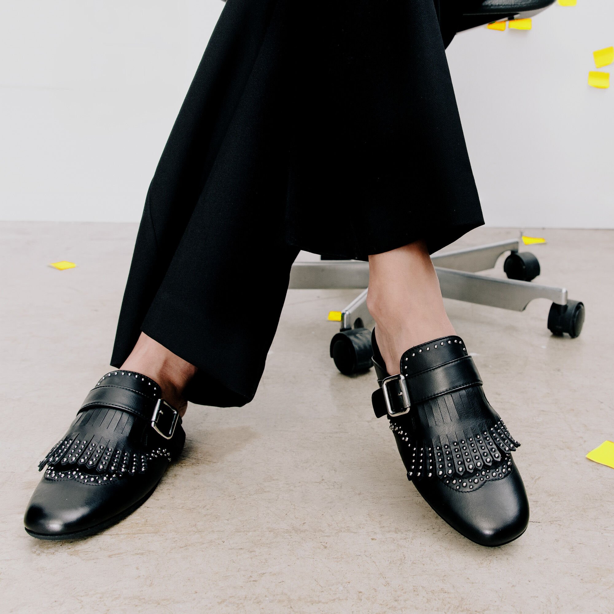 Scarosso Gaia Black Studded Black - Calf GAIAMULE