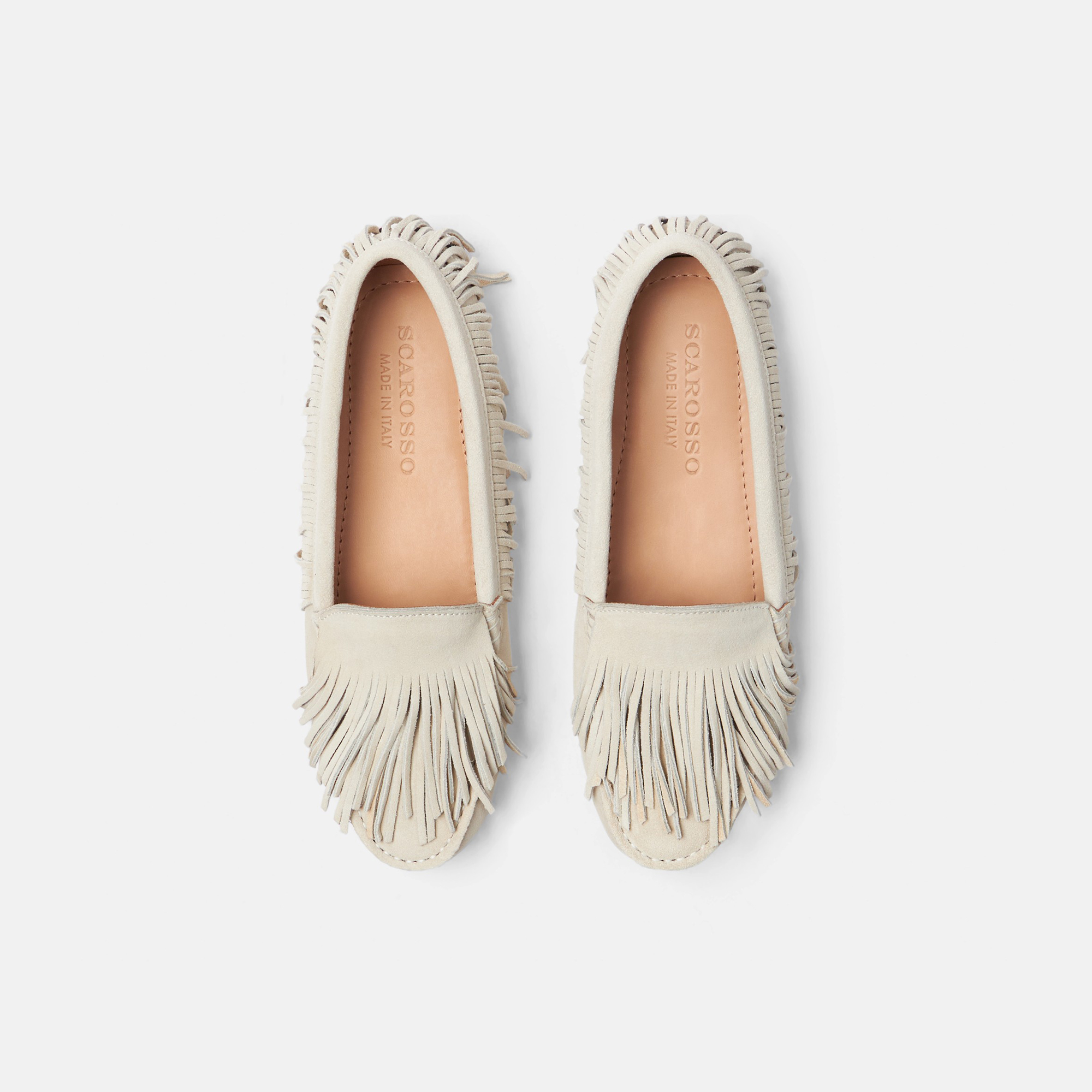 Scarosso Maya Fringed Loafers In Cream - Suede