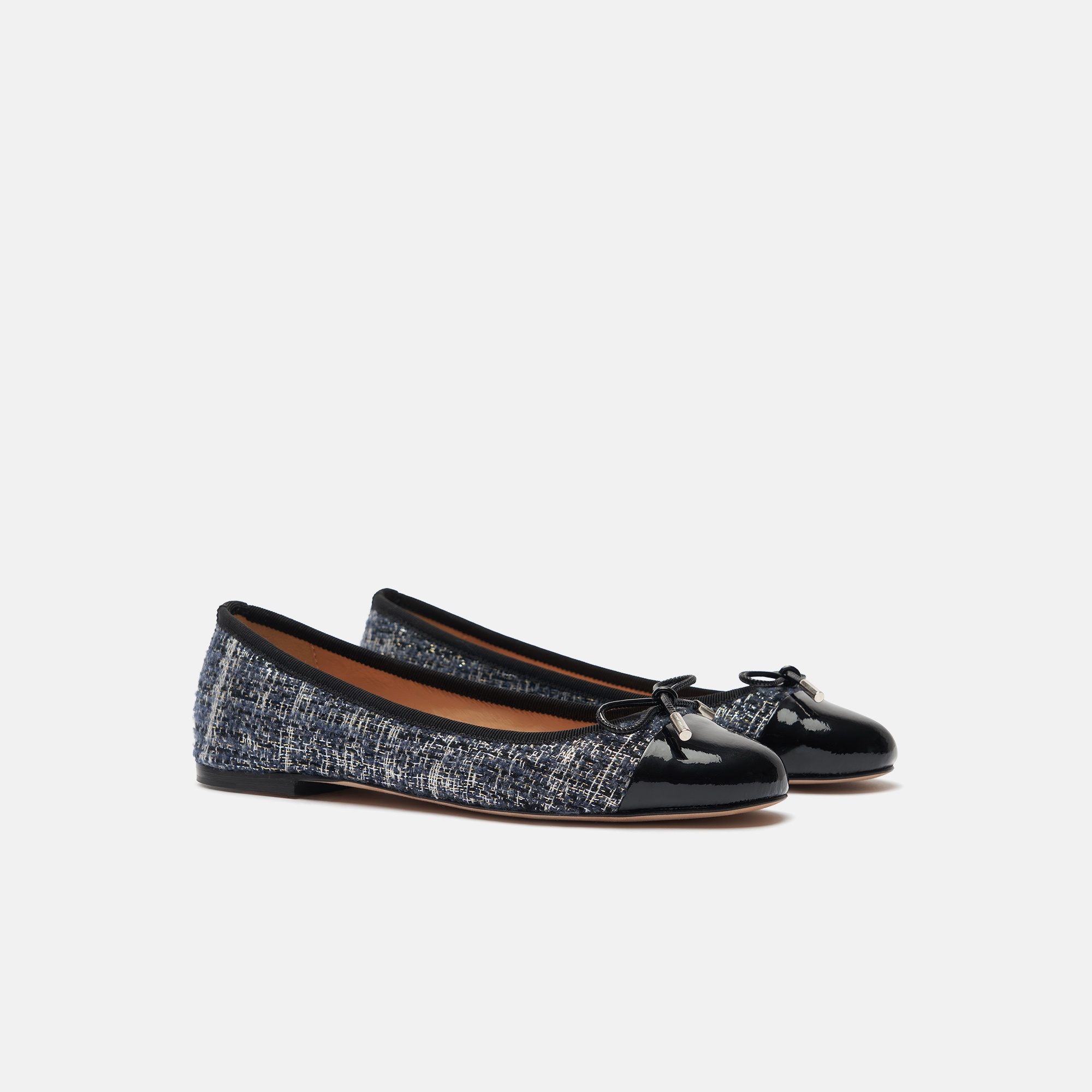 Scarosso Carla Bow-detailed Ballerina Shoes In Blue - Tweed
