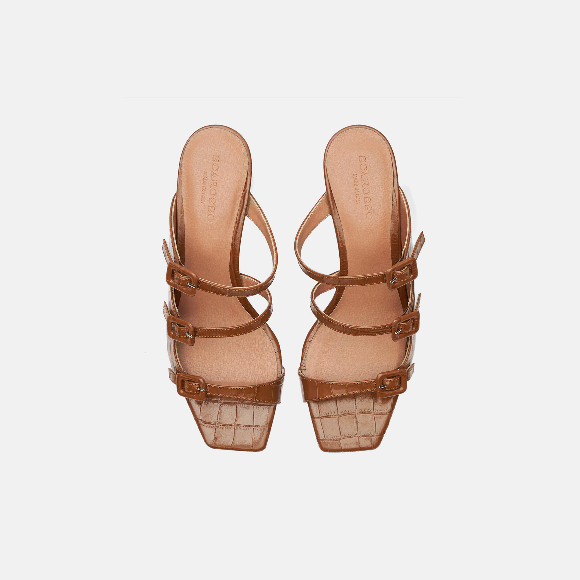 Shop Scarosso Manuela Cognac Croco - Woman Sandals Cognac In Cognac - Croco-printed Calf