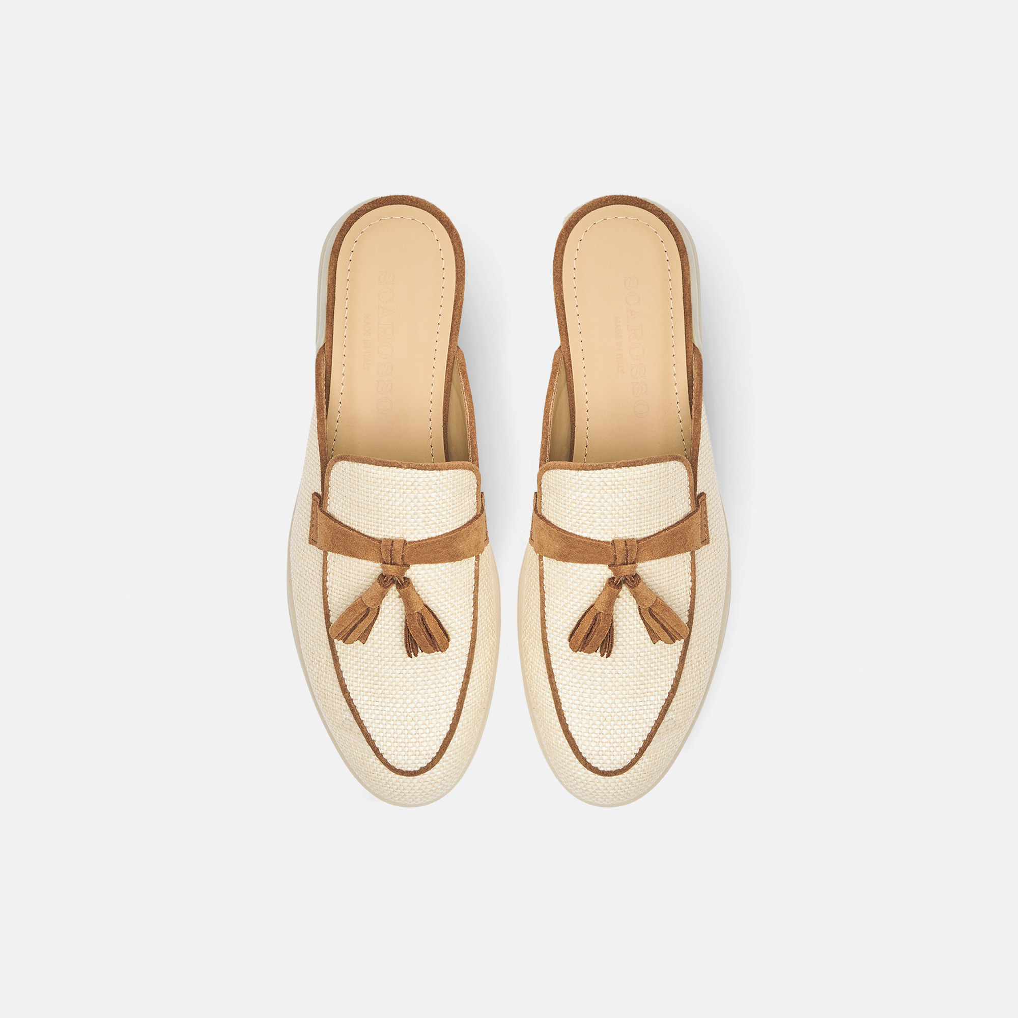 Scarosso Lucrezia Tassel Raffia Mules In Beige - Straw