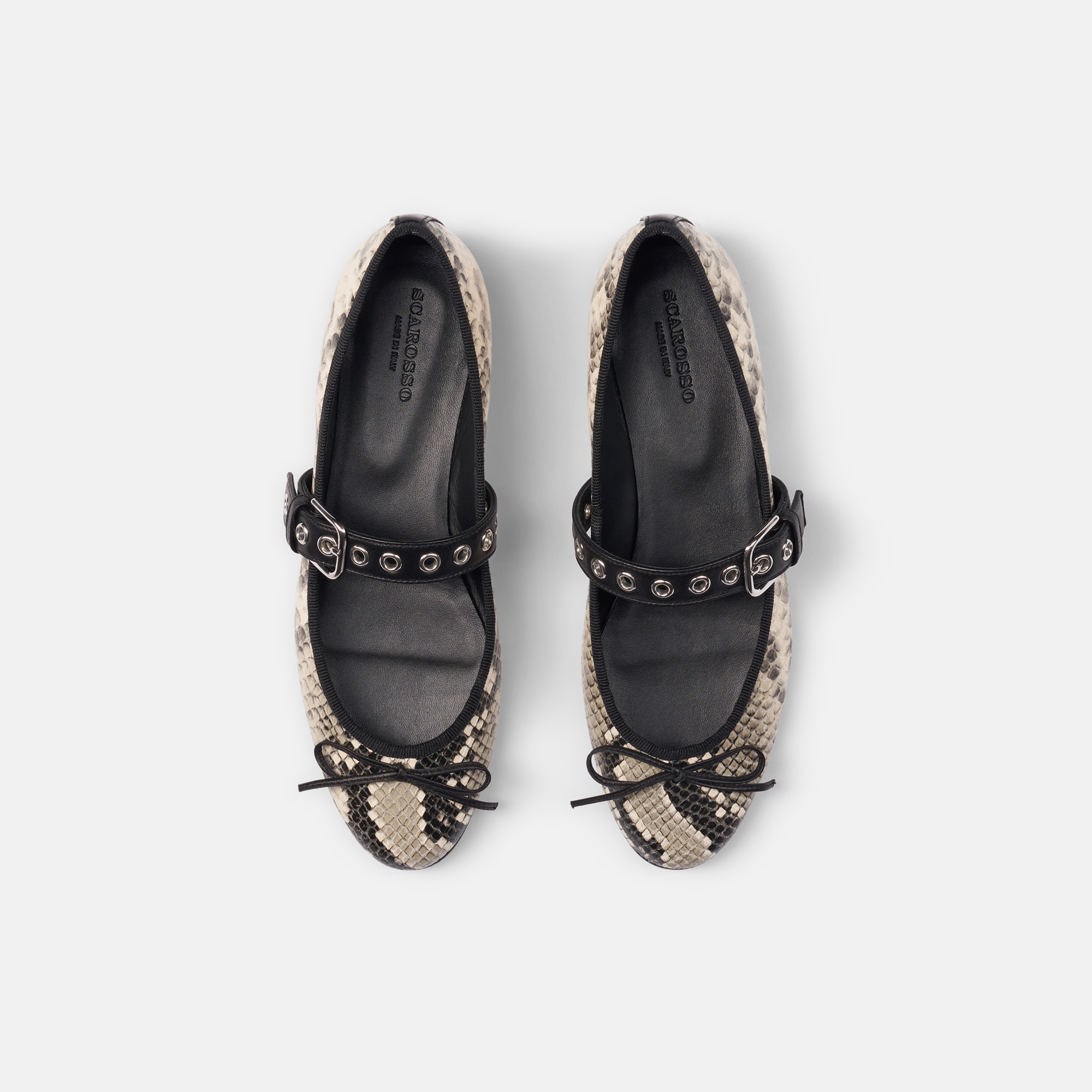 Scarosso Astrid Snakeskin-embossed Ballet Flats In Grey - Python-print Calf