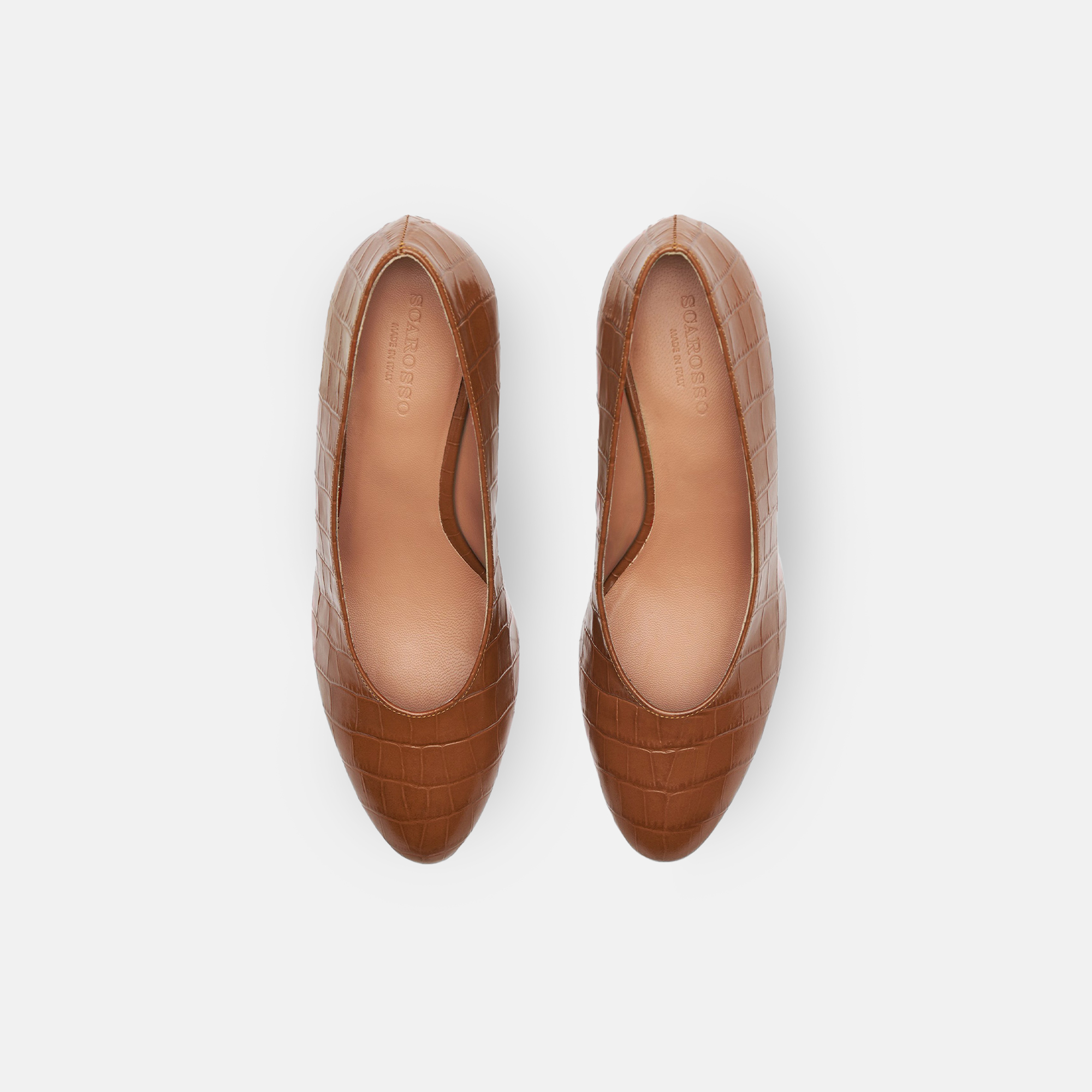 Scarosso Deva Embossed Slip In Cognac - Croco-printed Calf