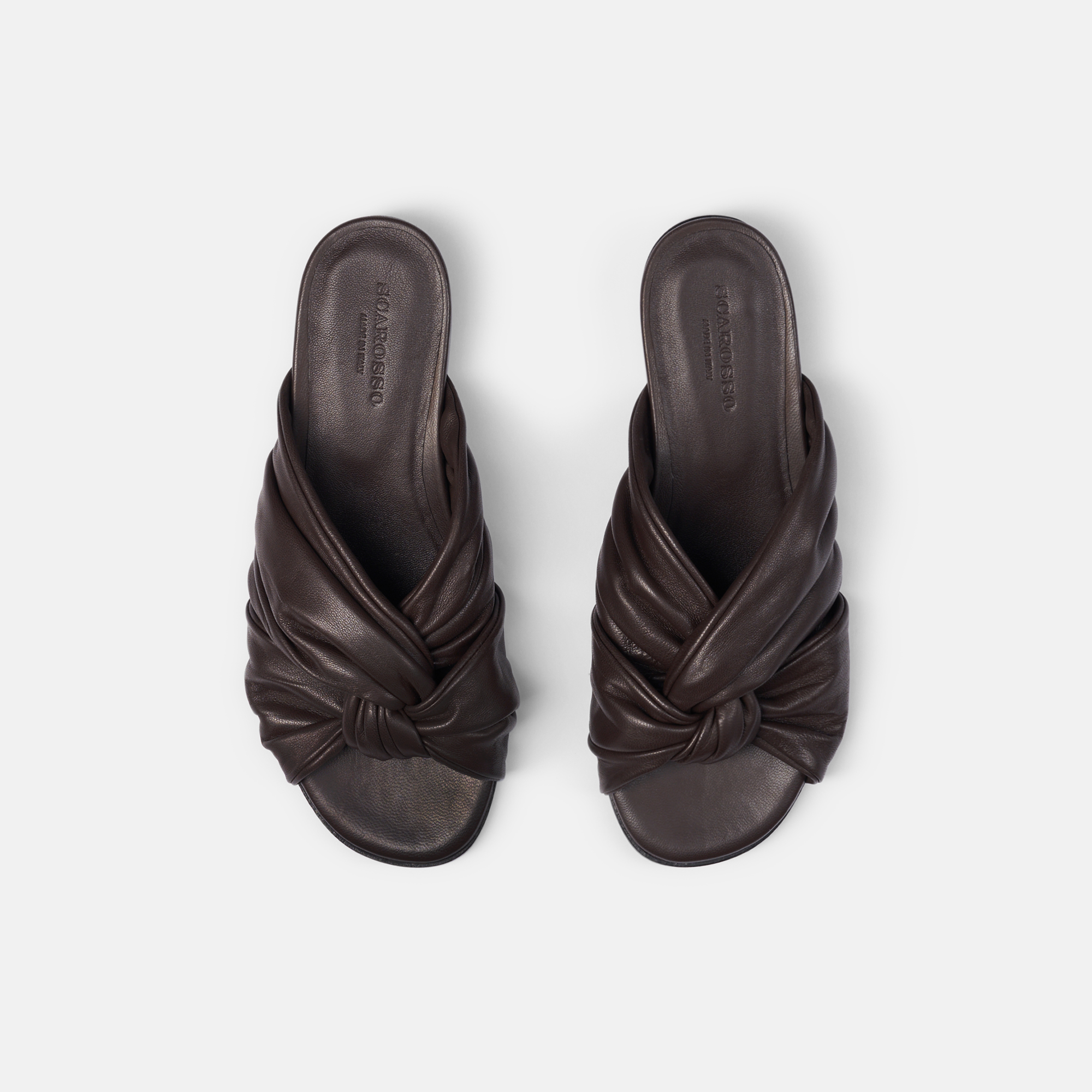 Scarosso Knotted-detail Slide Sandals In Dark Brown - Calf