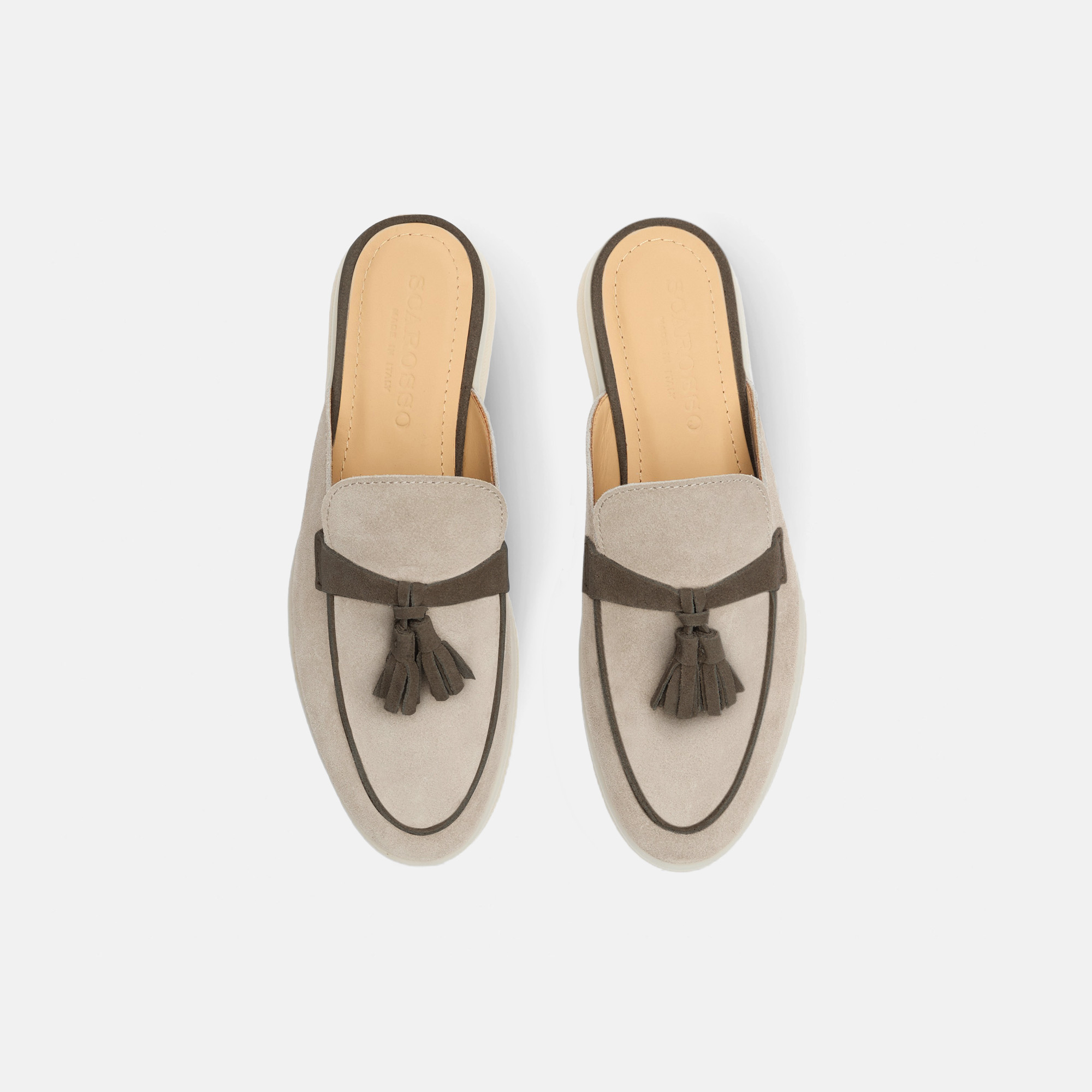 Scarosso Lucrezia Mules In Sand & Deep Taupe - Suede