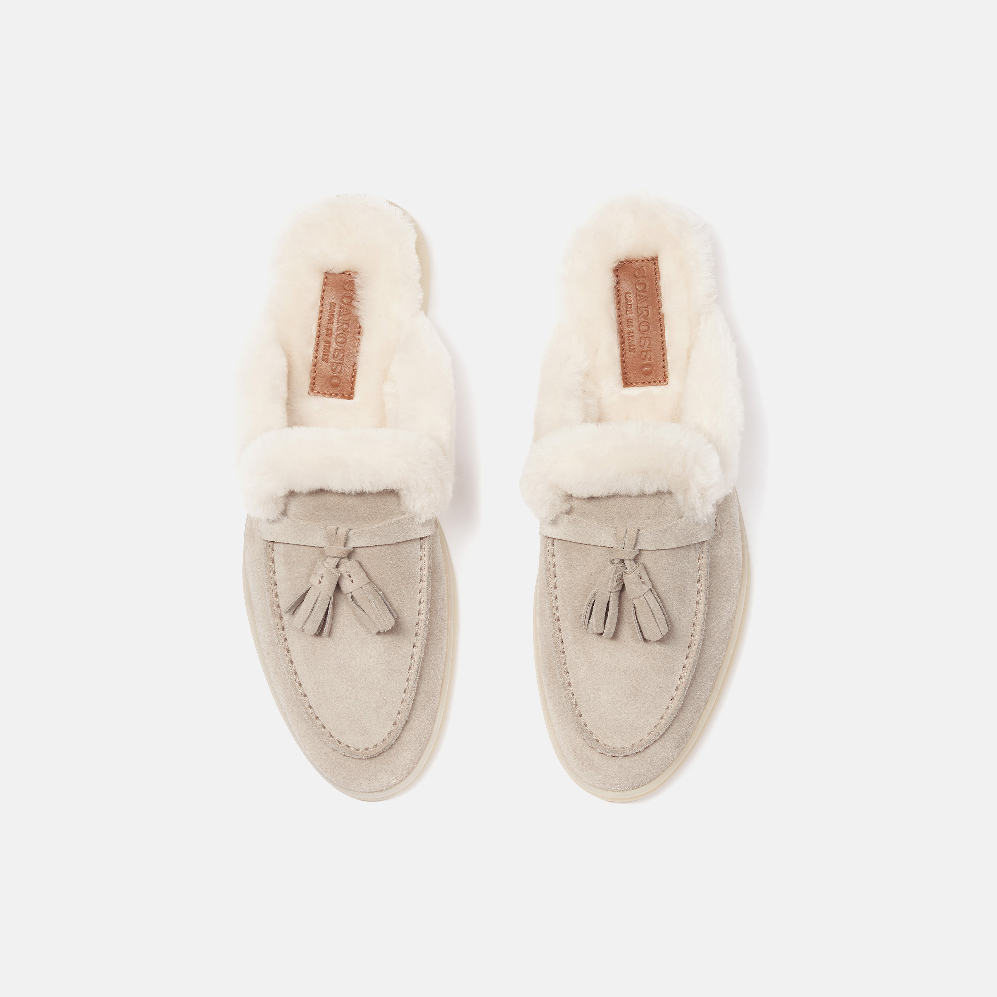 Scarosso Lucrezia Shearling Slip-on Mules In Sand - Suede Fur