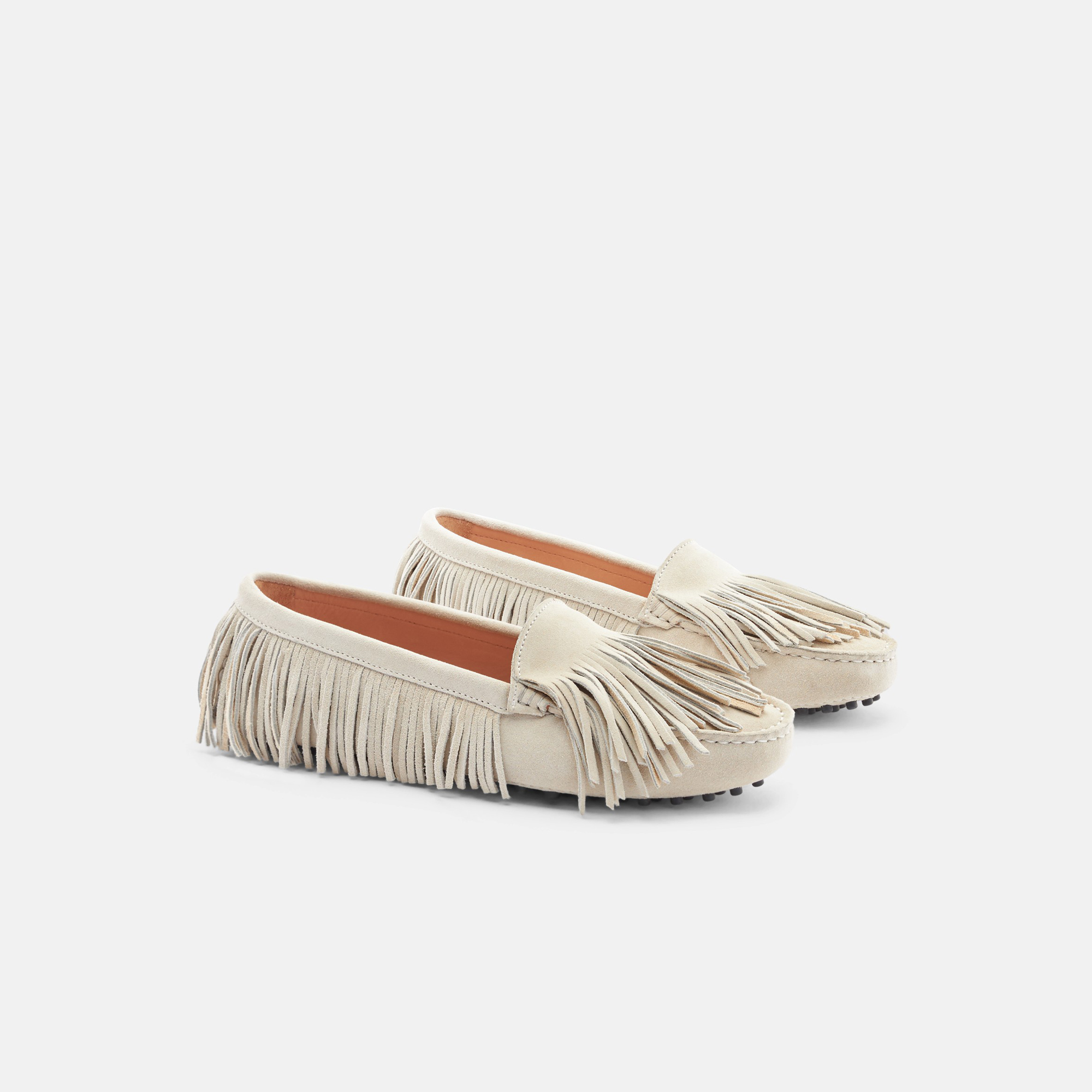 Scarosso Maya Fringed Loafers In Cream - Suede