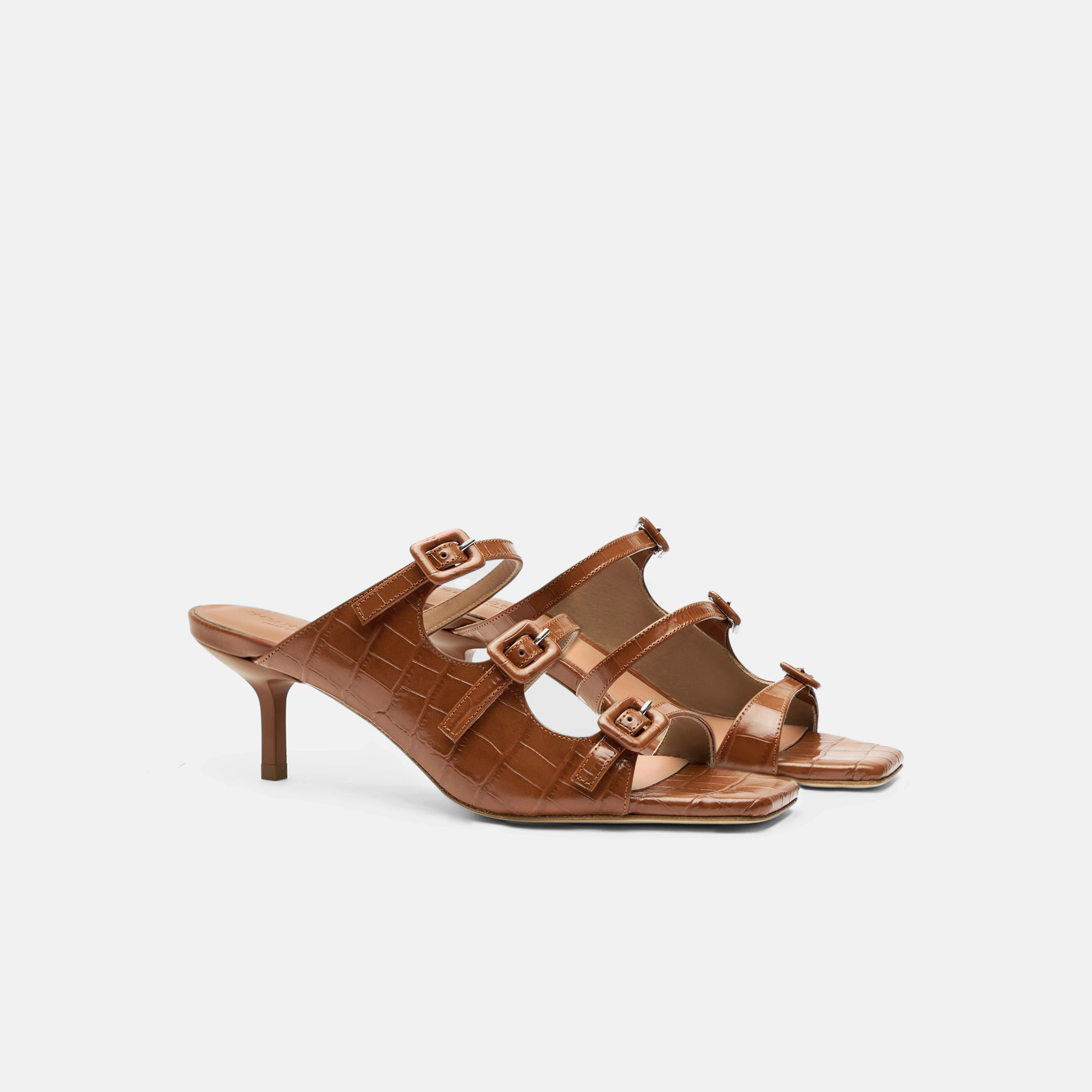 Shop Scarosso Manuela Cognac Croco - Woman Sandals Cognac In Cognac - Croco-printed Calf