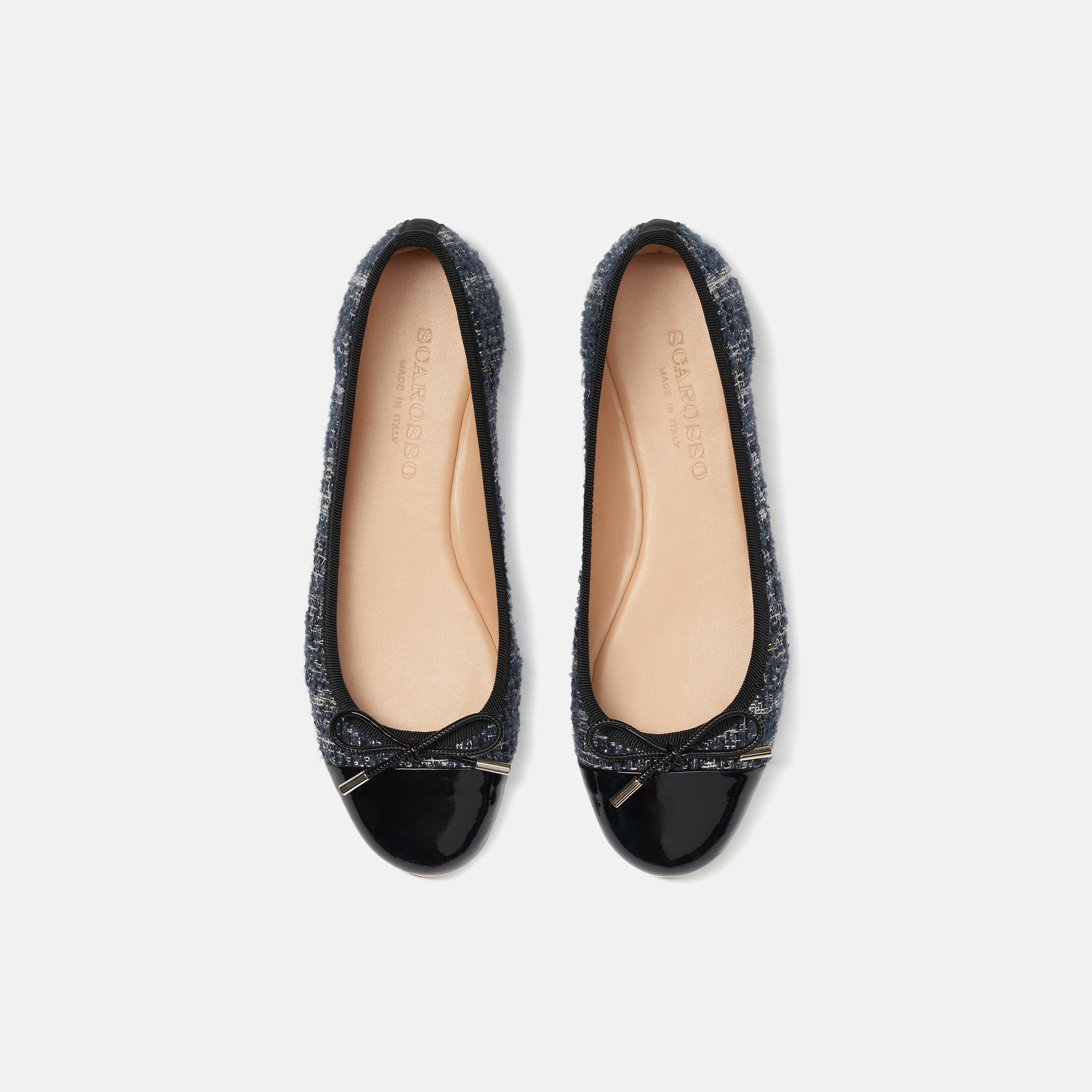 Scarosso Carla Bow-detailed Ballerina Shoes In Blue - Tweed