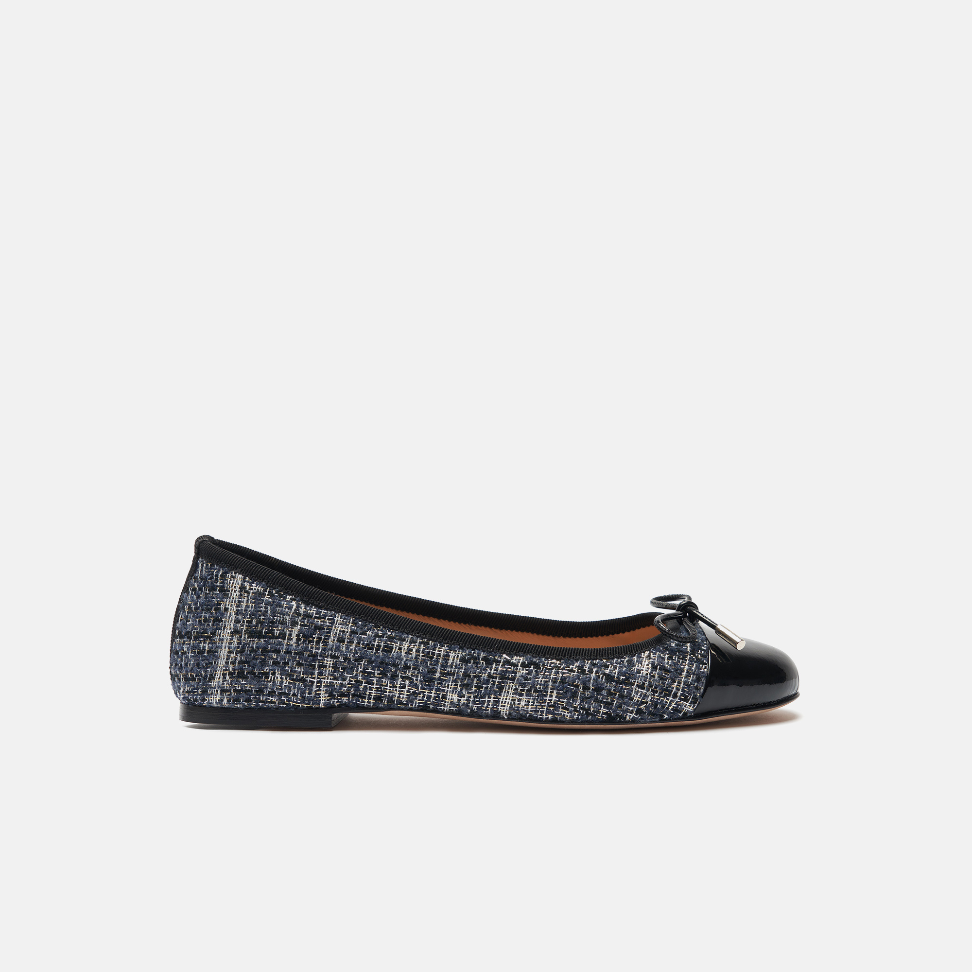 Scarosso Carla Bow-detailed Ballerina Shoes In Blue - Tweed